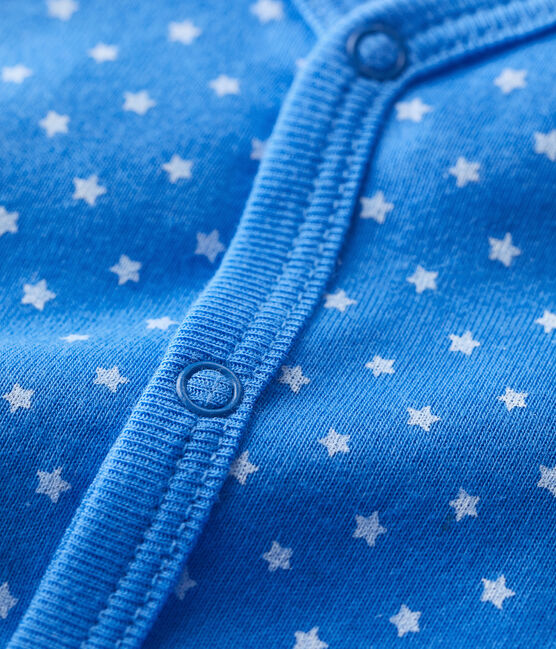 Combicourt bébé imprimé pois en coton biologique bleu BRASIER/gris MARSHMALLOW