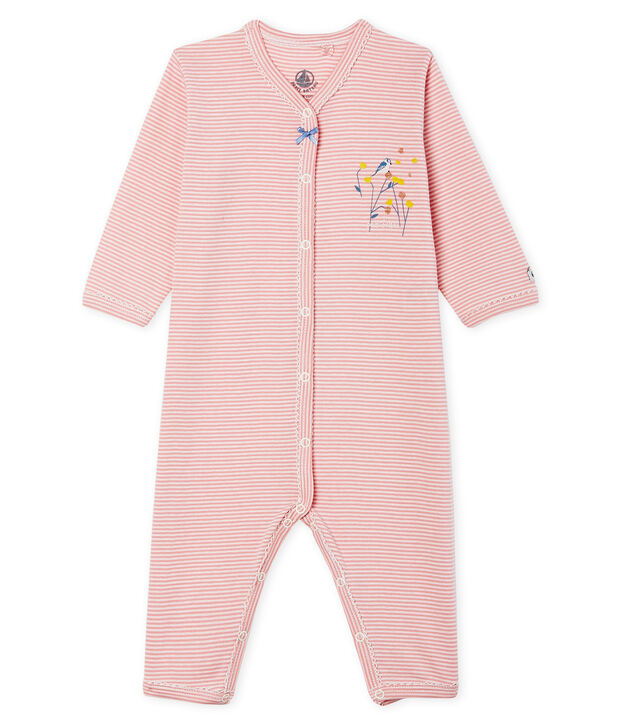 Dors bien sans pieds b&eacute;b&eacute; fille en c&ocirc;te rose/blanc