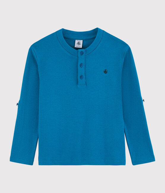 Tee-shirt en coton et lin enfant garçon bleu MYKONOS