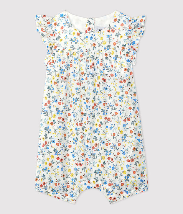 Combinaison courte imprim&eacute; fleuri en popeline b&eacute;b&eacute; blanc/multicouleur
