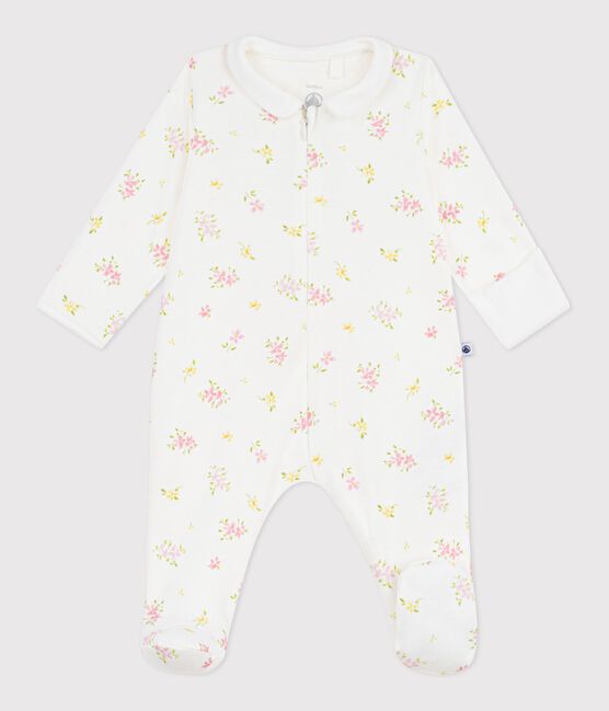 Pyjama bébé en coton à col fleuri blanc MARSHMALLOW/blanc MULTICO