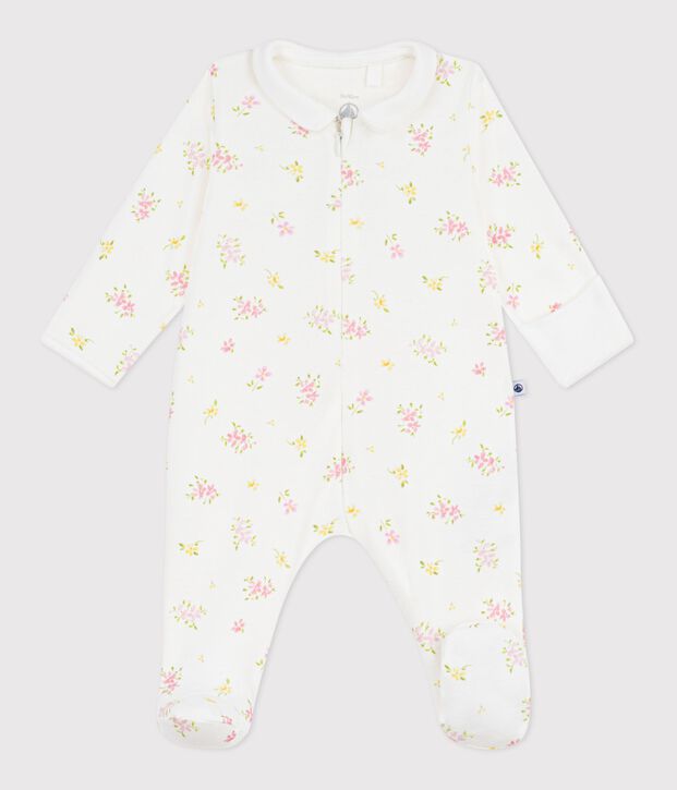 Pyjama b&eacute;b&eacute; en coton &agrave; col fleuri blanc/multicouleur