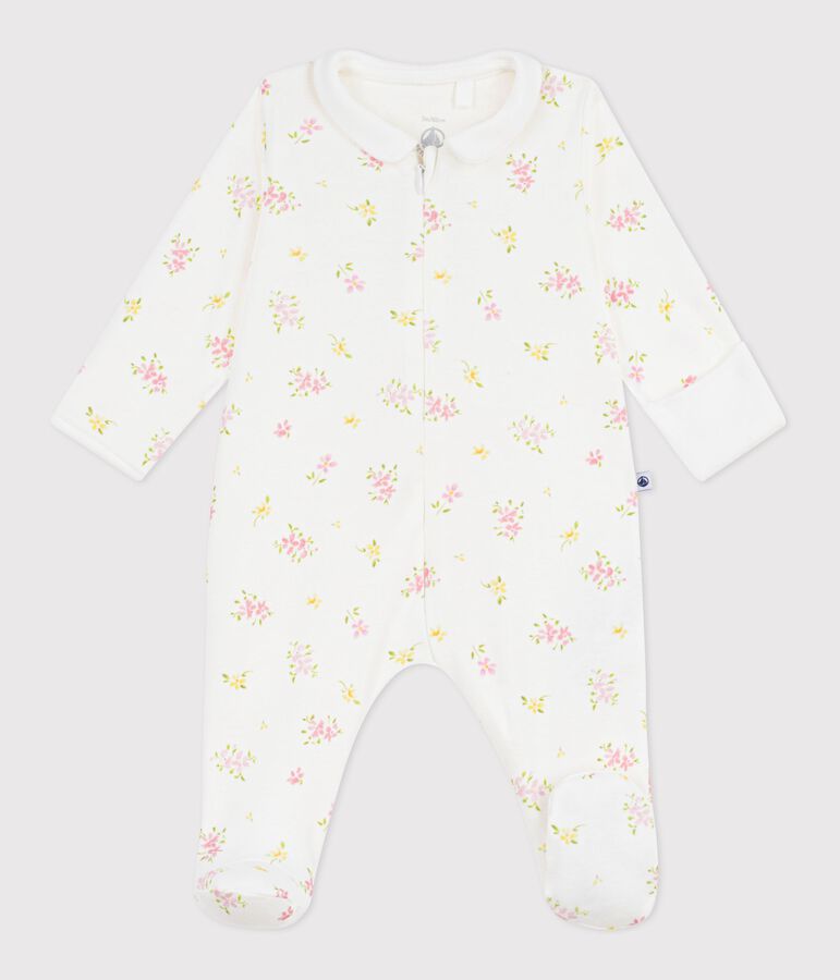 Pyjama b&eacute;b&eacute; en coton &agrave; col fleuri blanc MARSHMALLOW/blanc MULTICO