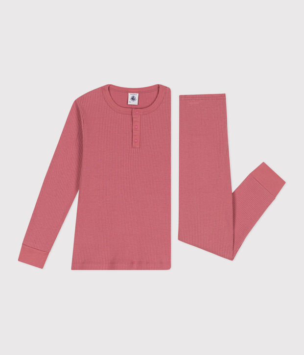 Pyjama enfant en coton manches longues uni rose