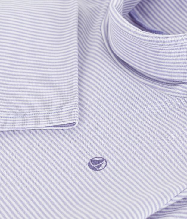 Sous-pull enfant en coton &agrave; rayures violet/blanc