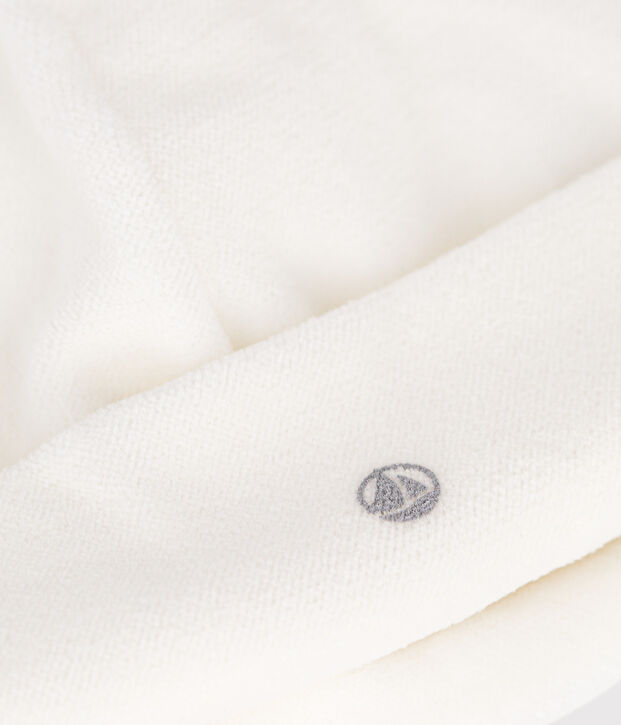 Bonnet naissance b&eacute;b&eacute; en velours uni blanc