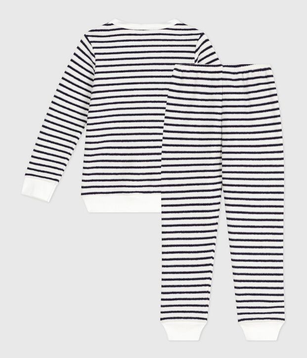 Pyjama enfant en coton &eacute;ponge &agrave; rayures bleu/bleu