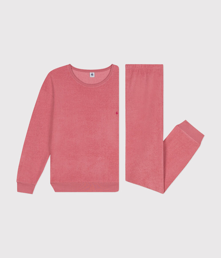 Pyjama en bouclette &eacute;ponge gratt&eacute;e unie femme rose ROSEWOOD