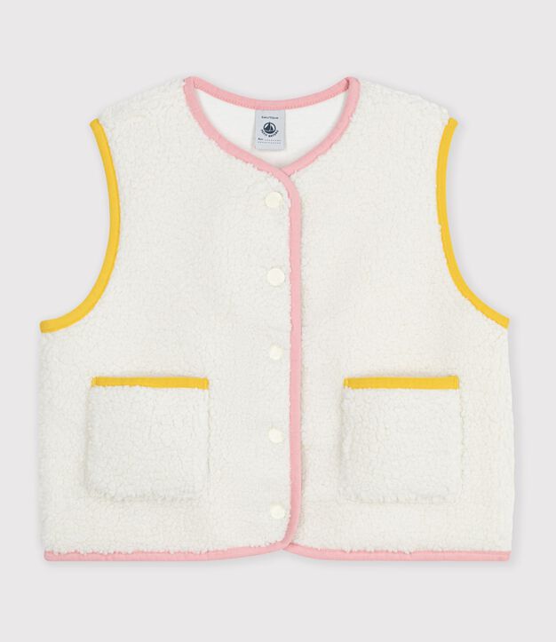 Gilet enfant en sherpa sans manches uni blanc cass&eacute;