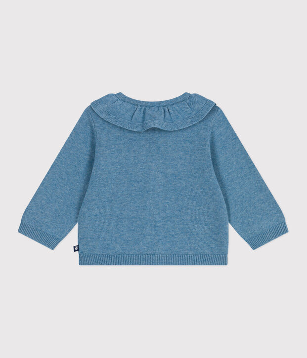 Cardigan b&eacute;b&eacute; en tricot laine et coton uni &agrave; col bleu