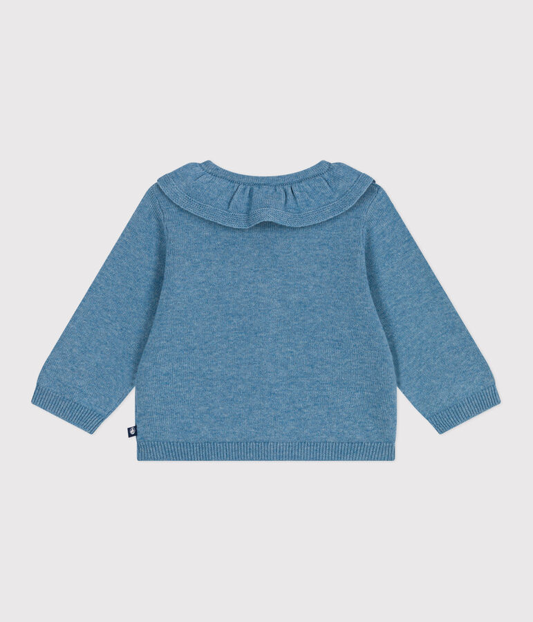 Cardigan b&eacute;b&eacute; en tricot laine et coton uni &agrave; col bleu ADRIATIC