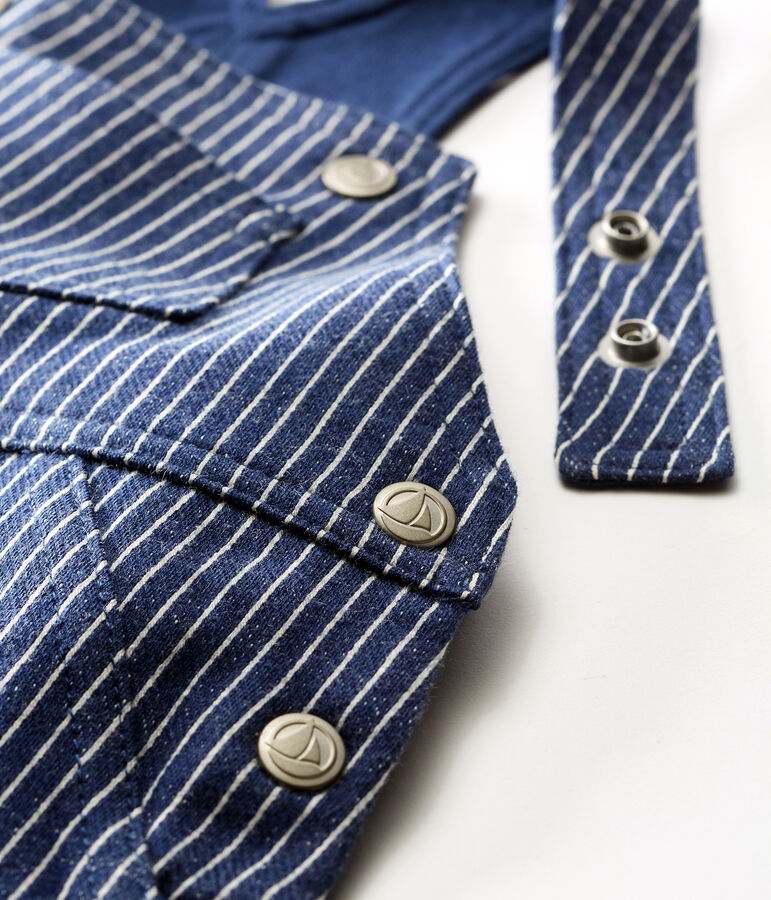 Salopette longue en maille ray&eacute;e b&eacute;b&eacute; gar&ccedil;on bleu SMOKING/blanc MARSHMALLOW