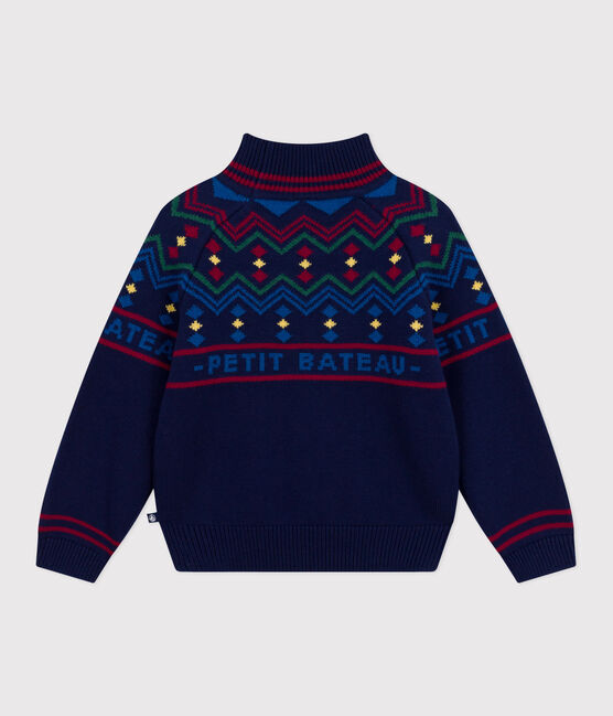 Pull à col montant enfant en laine et coton à motifs bleu SOIR/ MULTICO