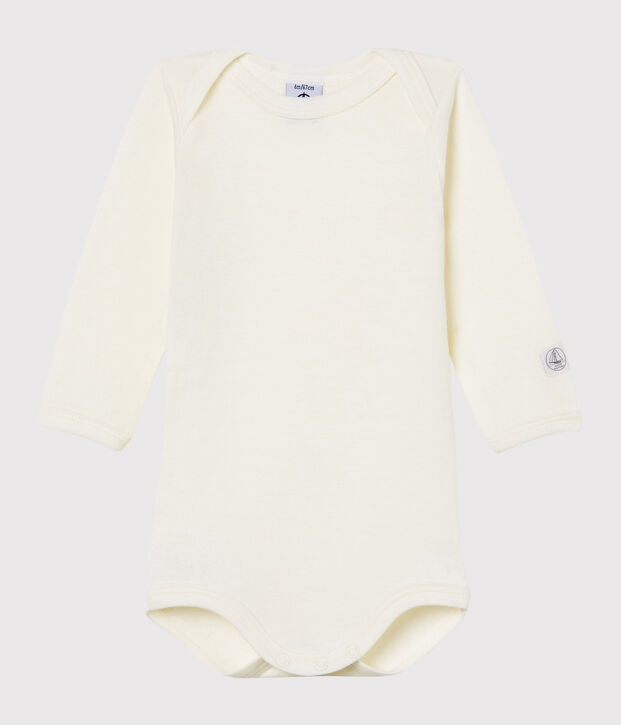 Body manches longues b&eacute;b&eacute; en laine et coton blanc