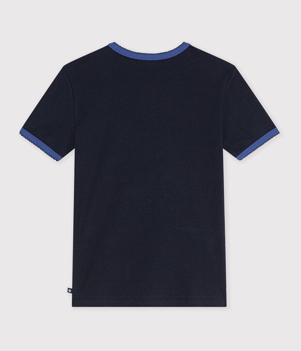 Tee-shirt femme en coton manches courtes uni bleu marine