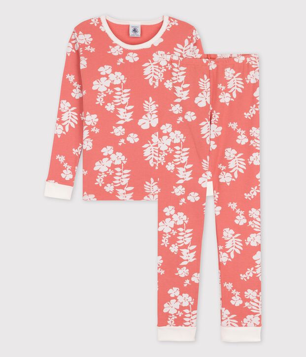 Pyjama snugfit Hawa&iuml; petite fille en coton rose/blanc