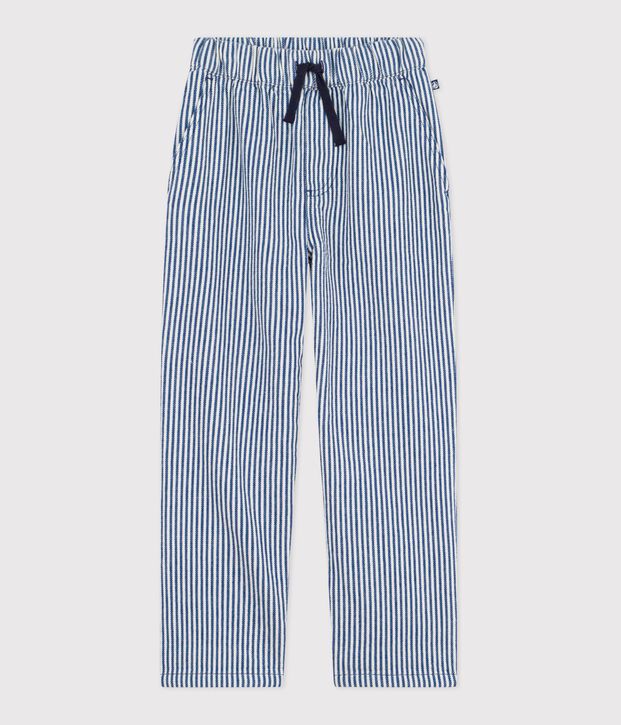 Pantalon enfant en coton &agrave; rayures bleu/blanc