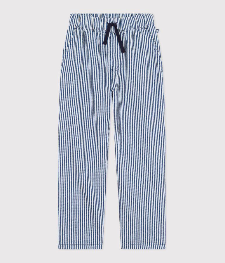 Pantalon enfant en coton &agrave; rayures bleu/blanc