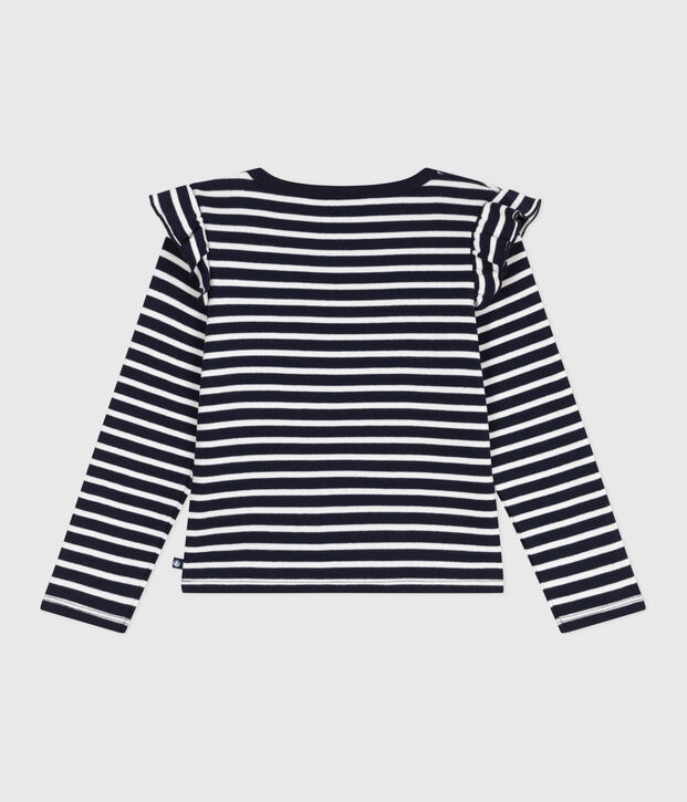 Teeshirt enfant en coton manches longues &agrave; rayures bleu/blanc