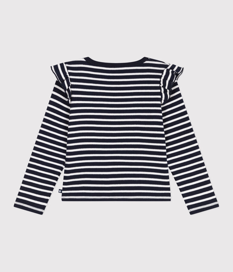 Teeshirt enfant en coton manches longues &agrave; rayures bleu/blanc