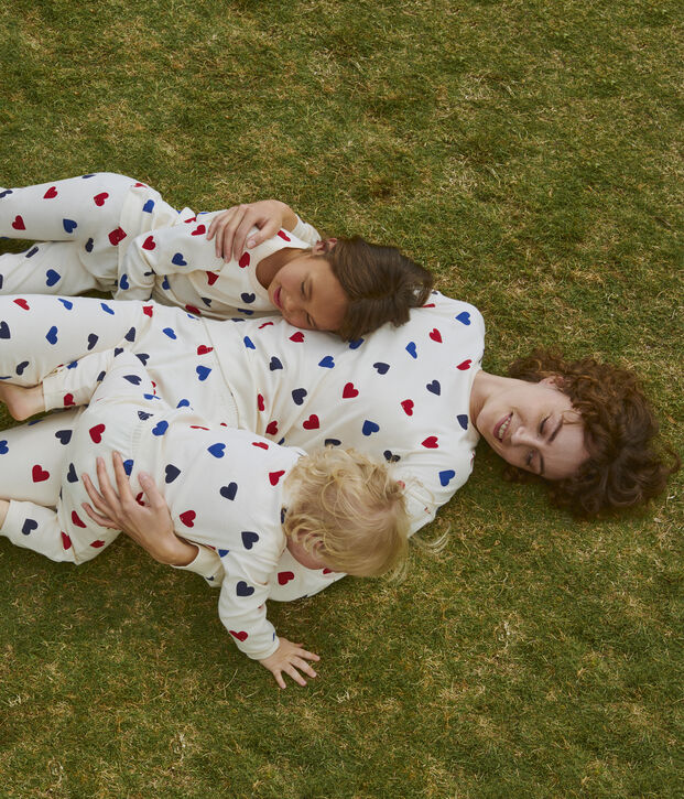 Pyjama c&oelig;ur femme en coton &eacute;cru/multicouleur