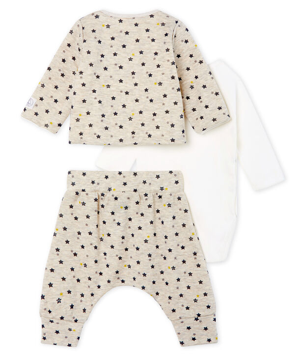 Ensemble trois pi&egrave;ces b&eacute;b&eacute; gar&ccedil;on en laine et coton beige/multicouleur