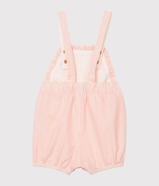 Salopette courte bébé fille rayée rose ROSAKO/blanc MARSHMALLOW