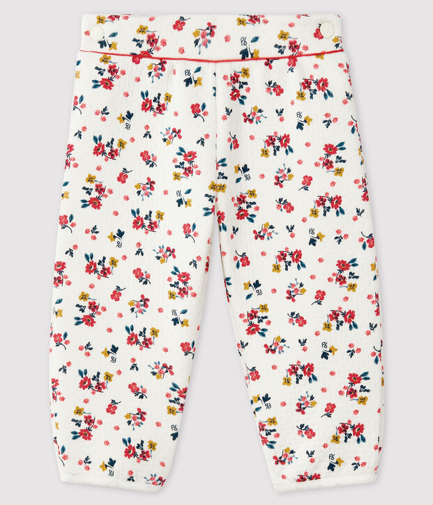 Pantalon b&eacute;b&eacute; fille en tubique blanc/multicouleur