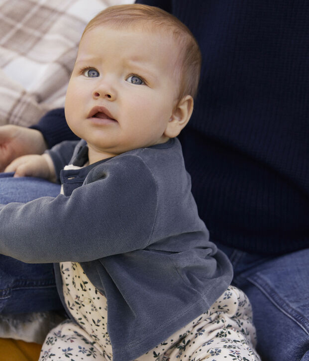 Cardigan en velours b&eacute;b&eacute; en coton gris