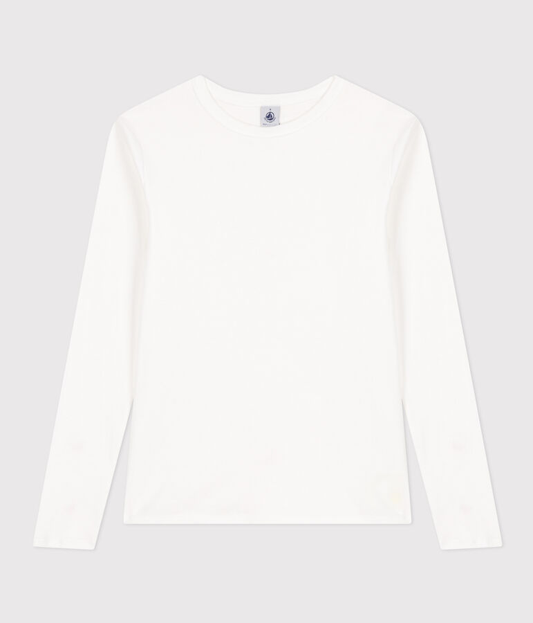 Tee-shirt l'Iconique manches longues en c&ocirc;te unie femme blanc ECUME