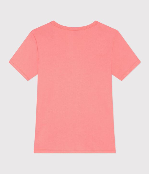 Tee-shirt femme en coton manches courtes uni corail