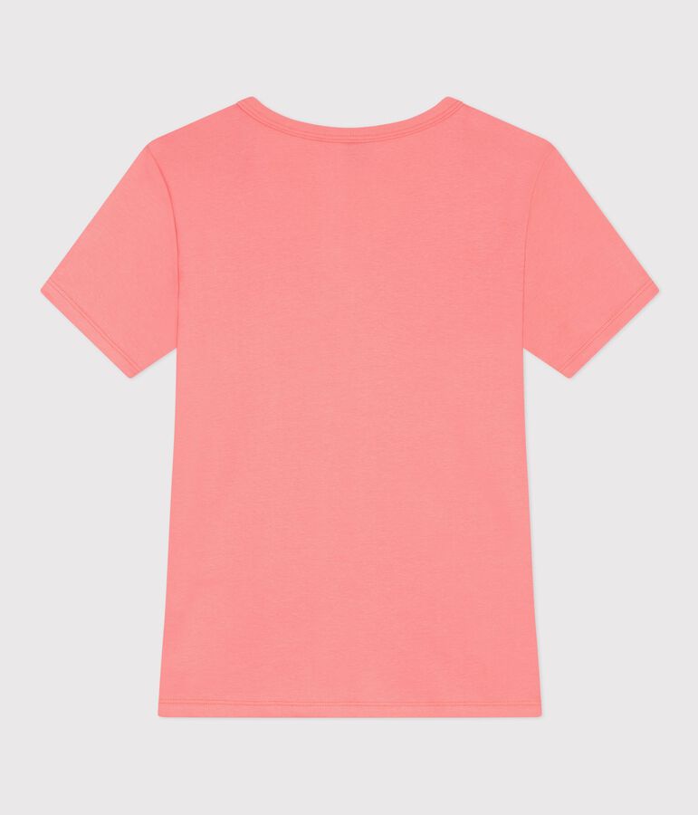 Tee-shirt femme en coton manches courtes uni rose