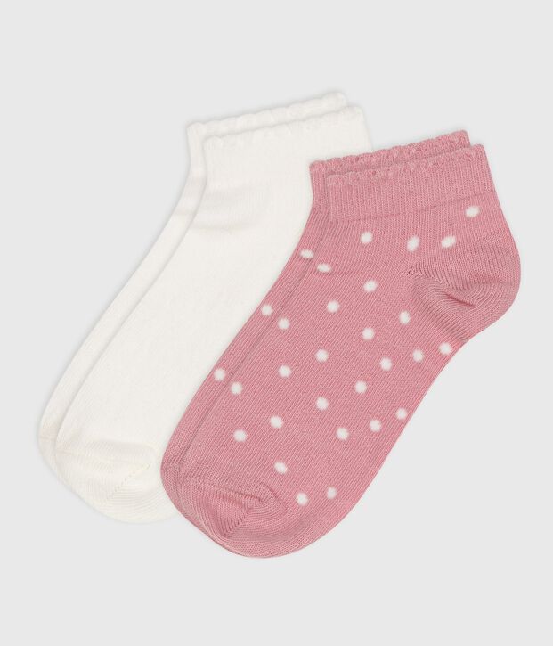 2 paires de chaussettes enfant fille en coton &agrave; pois multicouleur