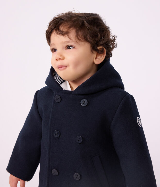 Caban b&eacute;b&eacute; en drap de laine uni bleu marine