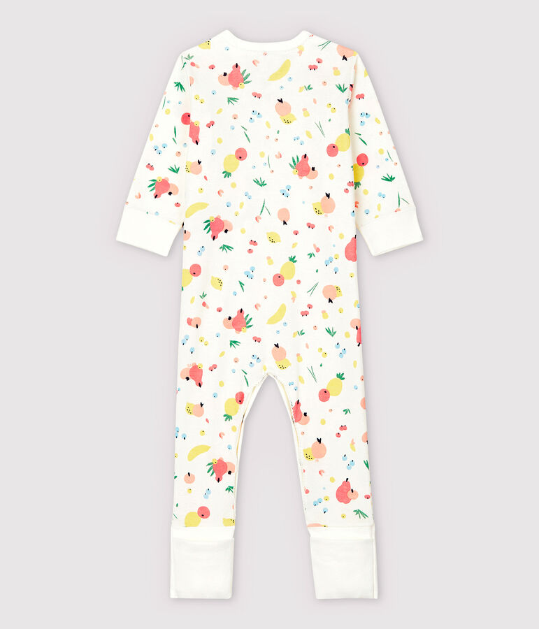 Dors-bien &agrave; pieds amovibles b&eacute;b&eacute; fille en coton blanc MARSHMALLOW/blanc MULTICO