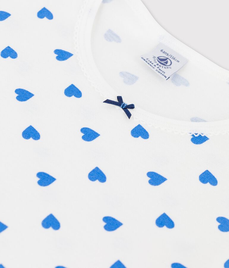 Chemise de nuit manches longues c&oelig;urs bleus petite fille en coton blanc MARSHMALLOW/bleu BRASIER