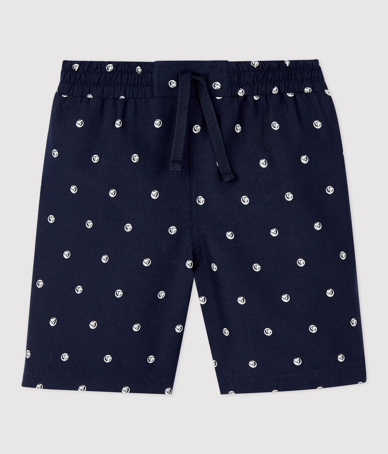 Short de bain recycl&eacute; imprim&eacute; enfant gar&ccedil;on bleu SMOKING/blanc MARSHMALLOW
