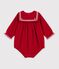 Combinaison courte b&eacute;b&eacute; en velours uni &agrave; col rouge