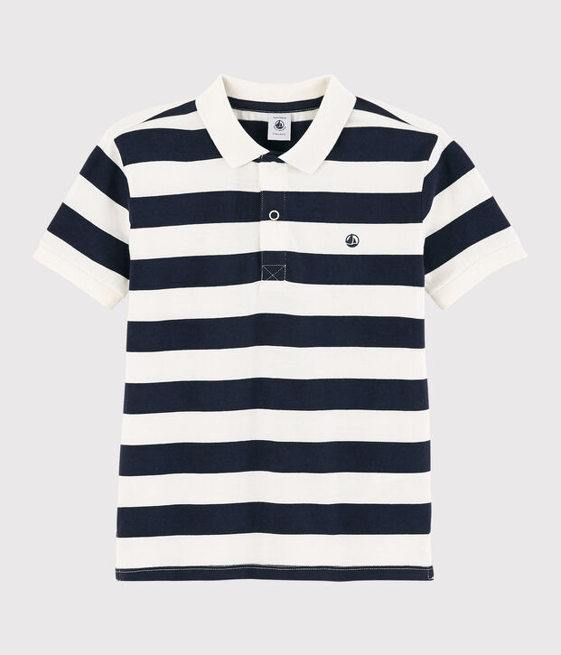 Polo manches courtes en jersey enfant gar&ccedil;on bleu/blanc