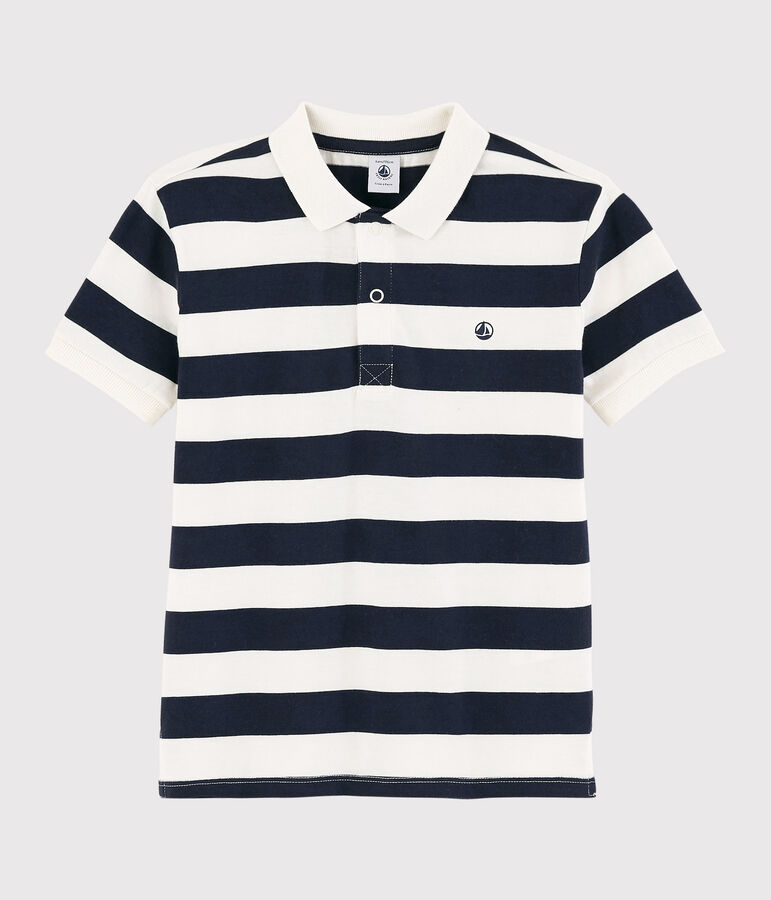 Polo manches courtes en jersey enfant gar&ccedil;on bleu SMOKING/blanc MARSHMALLOW