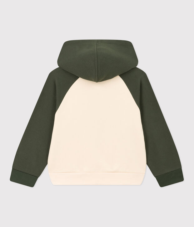 Sweatshirt &agrave; capuche enfant gar&ccedil;on &eacute;cru/vert