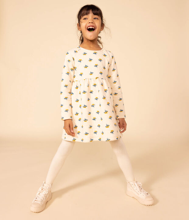 Robe manches longues en tubique imprim&eacute; enfant fille &eacute;cru/multicouleur