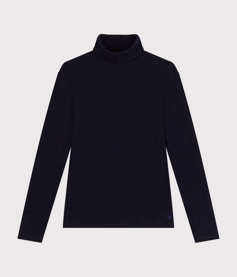 Tee-shirt l'iconique col roul&eacute; en c&ocirc;te fantaisie femme bleu SMOKING