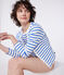 Cardigan femme en coton uni blanc MARSHMALLOW/bleu PERSE