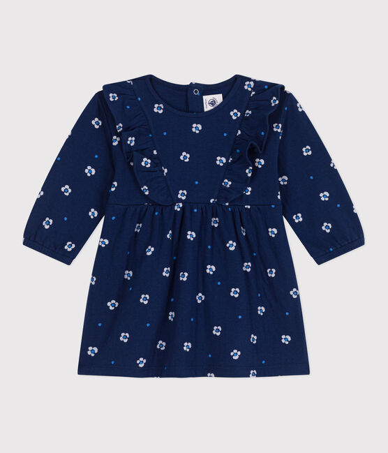 Robe bébé en coton manches longues , imprimée à fleurs bleu MEDIEVAL/blanc MULTICO