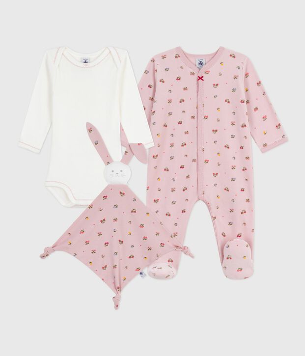 Lot cadeau b&eacute;b&eacute; en velours imprim&eacute; fleuri multicouleur