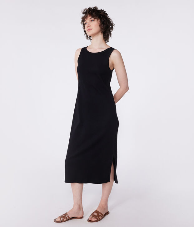 Robe d&eacute;bardeur longue femme en coton noir