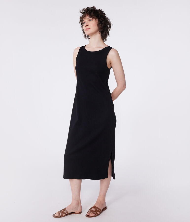 Robe d&eacute;bardeur longue femme en coton noir BLACK