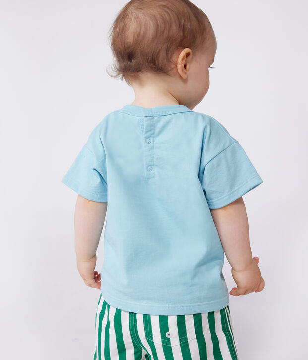 T-shirt b&eacute;b&eacute; en coton &agrave; manches courtes uni bleu