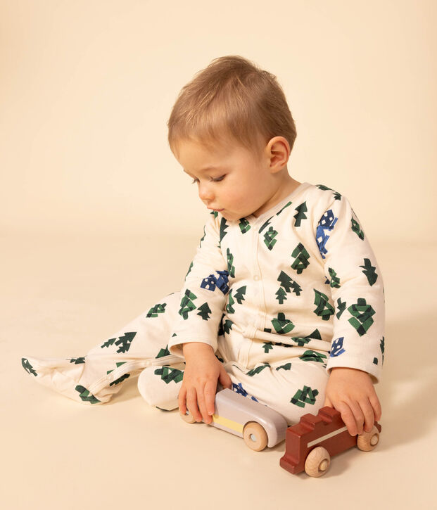 Pyjama b&eacute;b&eacute; sapins en molleton &eacute;cru/multicouleur